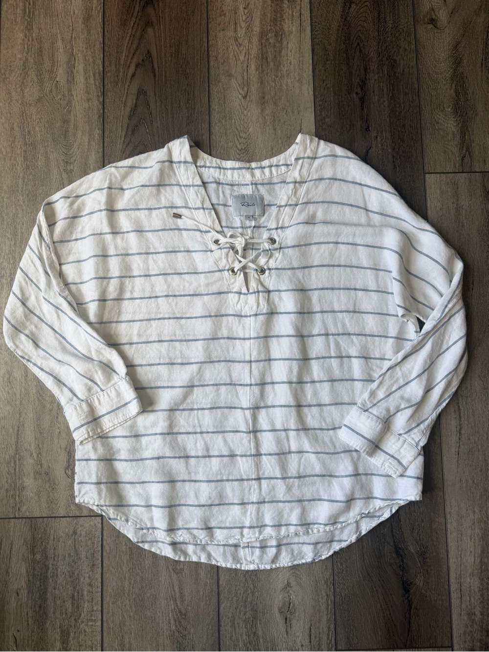 Rails- Lily Positano Stripe Classic Coastal Linen Blend Lace-Up Tunic